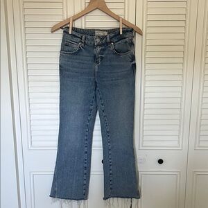 Free People Mid-Blue Cropped Flared Jeans